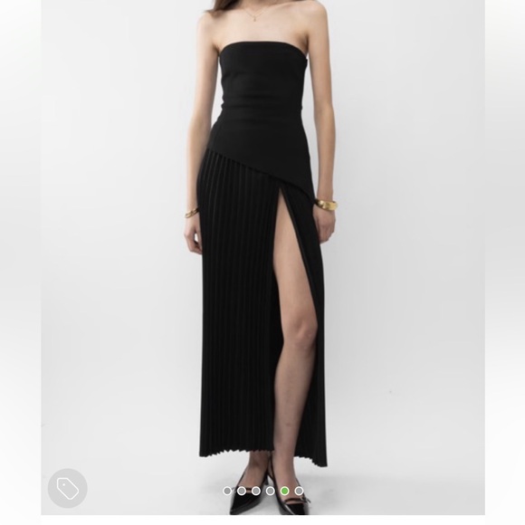 ARAKII Pleated Slit Dress Black Maxi Strapless Bandeau Dress - Picture 7 of 8